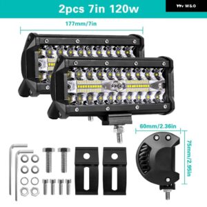 LED作業灯 ライトバー フラッドLED コンボビーム スポットライト LED 12V 24V 6000K 4X4 オフロード車 トラック ATV SUV 4/7/9/12/15/20インチ - 7inch 2PCS 120W