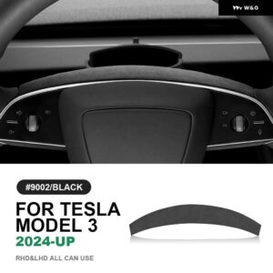 イタリアンスエード スエード テスラ モデル3 ハイランド 2024年以降 ステアリングホイール トリム カバー ステッカー インテリア カーアクセサリー - black,Red,Blue,Gold,Silver