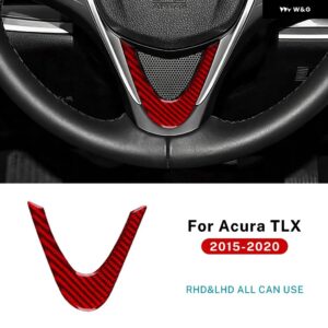 ACURA TLX 2015 - 20 LHD RHD カー ステアリングホイール ボトム トリム アクセサリー リアルソフトカーボン ステッカー - Red carbon