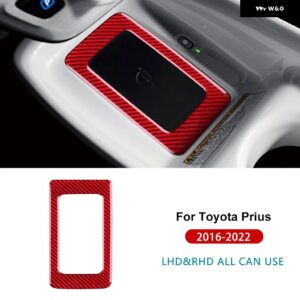 トヨタ プリウス 2016 - 22 LHD RHD 車内中央 制御 ワイヤレス充電 フレーム リアルソフトカーボン - Inner Frame Red