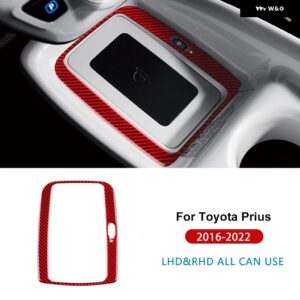 トヨタ プリウス 2016 - 22 LHD RHD 車内中央 制御 ワイヤレス充電 フレーム リアルソフトカーボン - Outer Frame Red