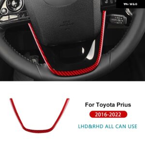 トヨタ プリウス 2016 - 22 LHD RHD リアルソフトカーボンカー ステアリングホイール ボトム フレーム ステッカー - Red carbon