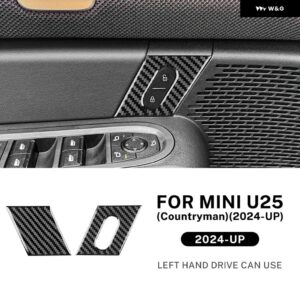 MINI COOPER COUNTRYMAN U25 2024 2025 車ドアロック ボタン スイッチ パネル アクセサリー リアルソフトカーボン ステッカー 4枚 デカール - LHD-Black