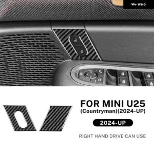 MINI COOPER COUNTRYMAN U25 2024 2025 車ドアロック ボタン スイッチ パネル アクセサリー リアルソフトカーボン ステッカー 4枚 デカール - RHD-Black