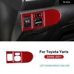 LHD リアルソフトカーボン ステッカー トヨタ ヤリス 2006 - 11 車用 ヘッドライト バックミラー ボタン トリム - For LHD Red