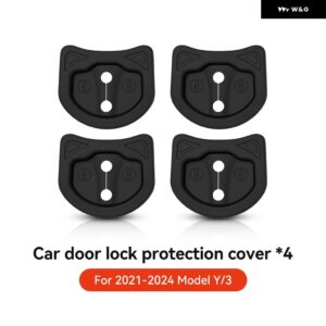 テスラ モデル3 Y ハイランド 4個 車ドアショック アブソーバー ドアロック プロテクター シリコン オートドアロック ラッチカバー アクセサリー - 4pcs