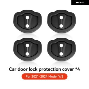 テスラ モデル3 Y ハイランド 4個 車ドアショック アブソーバー ドアロック プロテクター シリコン オートドアロック ラッチカバー アクセサリー - 4pcs2