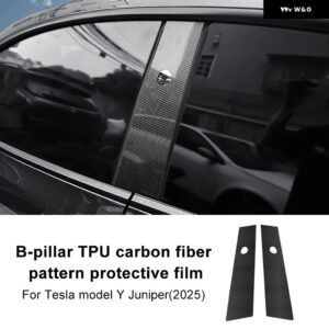 カーペイント フィルム トリム テスラ モデルY ジュニパー 2025年以降 Bピラー トランク ライトフィルム カーボンパターン - Carbon B-pillar Film