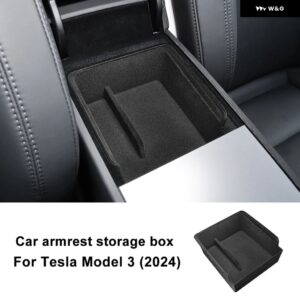 TPE製 車用センター コンソール アームレスト マット ウォーターカップ ホルダー ボックス テスラ モデル3 2024年式 ハイランド オーガナイザー - Flocking Armrest Box