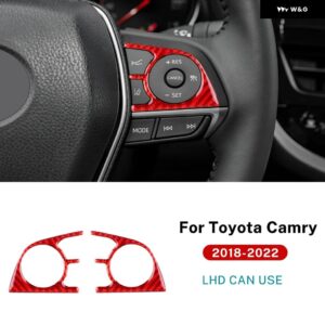 LHD リアルソフトカーボン ステッカー トヨタ カムリ 2018 - 22 アバロン 2019-2022 カー ステアリングホイール ボタン トリム - Red carbon