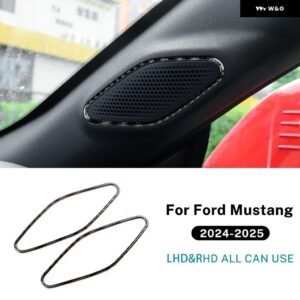 LHD RHD 車 Aピラー スピーカー パネル フォード マスタング GT 2024 2025 リアルソフトカーボン ステッカー インテリア トリム アクセサリー - Black Carbon
