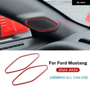 LHD RHD 車 Aピラー スピーカー パネル フォード マスタング GT 2024 2025 リアルソフトカーボン ステッカー インテリア トリム アクセサリー - Red carbon