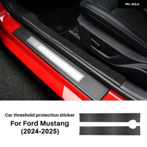 ドアドアシル傷防止テープ フォード マスタング 2024 2025 ストリップ キック防止 フィルム インテリア ステッカー アクセサリー - Carbon fiber pattern