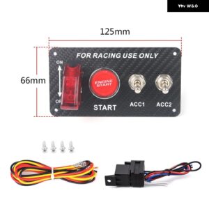 トゥルーカーボン 12V レーシングカー イグニッション スイッチ パネル エンジン スタート ストップ イグニッション プッシュ ボタン LED トグル スイッチ - 4 in 1