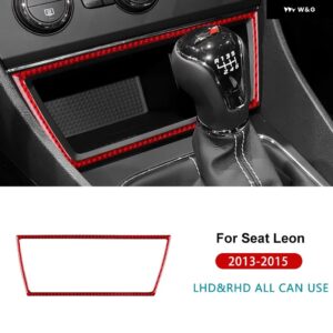 LHD RHD SEAT LEON 2013 2014 2015 車用 セントラ ルストレージ USBポート フレーム リアルソフトカーボン ステッカー インテリア アクセサリー - Red carbon