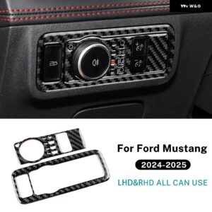 LHD RHD リアルソフトカーボン ステッカー 車 ヘッドライト スイッチ フォード マスタング GT ダークホース エコブースト 2024 2025 インテリア トリム - Black Carbon