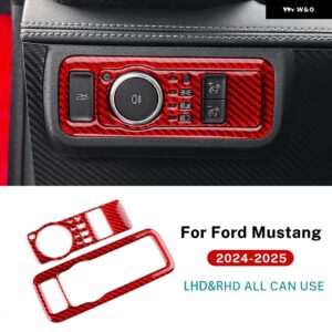 LHD RHD リアルソフトカーボン ステッカー 車 ヘッドライト スイッチ フォード マスタング GT ダークホース エコブースト 2024 2025 インテリア トリム - Red carbon