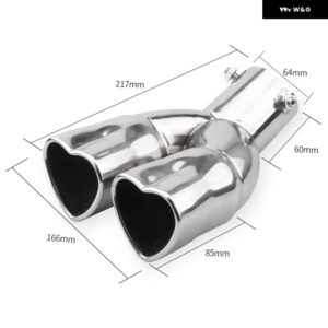 カーアクセサリー ハートシェイプ スタイル ダブル アウトレット マフラー チューブ ステンレス カーボン リア排気チップ マフラーテール - silver bent