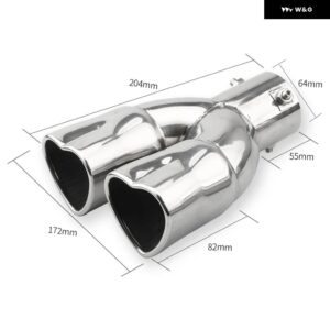 カーアクセサリー ハートシェイプ スタイル ダブル アウトレット マフラー チューブ ステンレス カーボン リア排気チップ マフラーテール - silver straight