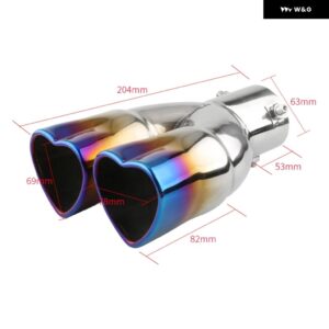 カーアクセサリー ハートシェイプ スタイル ダブル アウトレット マフラー チューブ ステンレス カーボン リア排気チップ マフラーテール - Burnt Blue straight