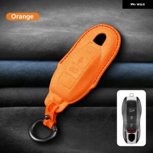 イタリアスーパースエード製リモートキーケースカバー シェル ポルシェ ケイマン 911 パナメーラ カイエン 718 マカン ボクスター オート トリム キー - Orange Style B