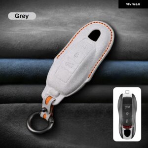 イタリアスーパースエード製リモートキーケースカバー シェル ポルシェ ケイマン 911 パナメーラ カイエン 718 マカン ボクスター オート トリム キー - Grey Style B