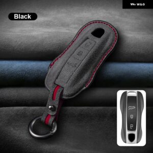 イタリアスーパースエード製リモートキーケースカバー シェル ポルシェ ケイマン 911 パナメーラ カイエン 718 マカン ボクスター オート トリム キー - Black Style A