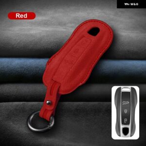 イタリアスーパースエード製リモートキーケースカバー シェル ポルシェ ケイマン 911 パナメーラ カイエン 718 マカン ボクスター オート トリム キー - Red Style A