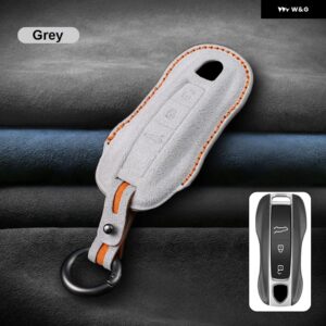 イタリアスーパースエード製リモートキーケースカバー シェル ポルシェ ケイマン 911 パナメーラ カイエン 718 マカン ボクスター オート トリム キー - Grey Style A