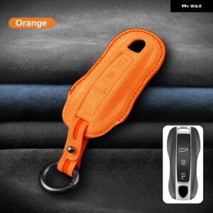 イタリアスーパースエード製リモートキーケースカバー シェル ポルシェ ケイマン 911 パナメーラ カイエン 718 マカン ボクスター オート トリム キー - Orange Style A