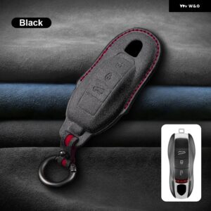 イタリアスーパースエード製リモートキーケースカバー シェル ポルシェ ケイマン 911 パナメーラ カイエン 718 マカン ボクスター オート トリム キー - Black Style B