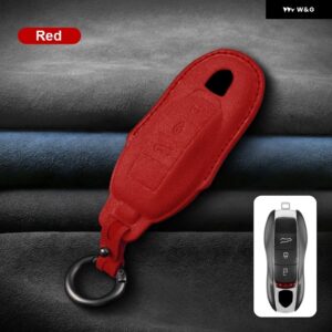 イタリアスーパースエード製リモートキーケースカバー シェル ポルシェ ケイマン 911 パナメーラ カイエン 718 マカン ボクスター オート トリム キー - Red Style B