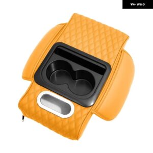 カーセンター コンソール 高さを上げる アームレスト クッション 多機能PUレザー アームレスト パッド カップ ホルダー ティッシュ ボックス 付き - Yellow