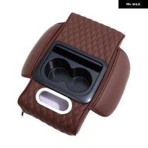 カーセンター コンソール 高さを上げる アームレスト クッション 多機能PUレザー アームレスト パッド カップ ホルダー ティッシュ ボックス 付き - Coffee