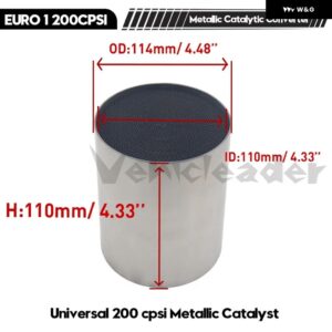 汎用 触媒コンバーター 200 CPSI ハニカム触媒コンバーター 金属 触媒排気 フィルター 自動車用マフラー EURO 1 - metal　114X110mm
