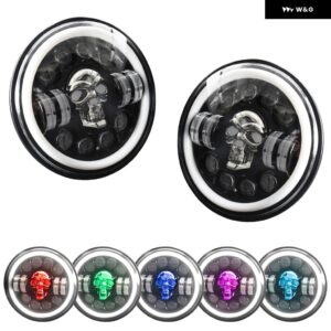 LEDラウンド ヘッドライト 7インチ ラングラー ヘッドライト ハイパワー 150W 25000LM H4 カラフルスカル ヘッドランプ ジープ JK ハーレー 6000K 30V - 2pcs