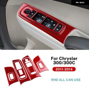 ソフトカーボン クライスラー 300 300C 2011 - 14 LHD RHD 車用ウィンドウリフト パネル ステッカー トリム アクセサリー - RHD Red Carbon