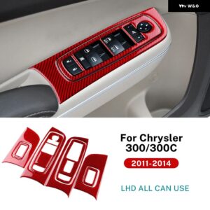 ソフトカーボン クライスラー 300 300C 2011 - 14 LHD RHD 車用ウィンドウリフト パネル ステッカー トリム アクセサリー - LHD Red Carbon