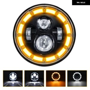 新型LED ラングラー ヘッドライト 7インチ ラウンド ヘッドライト JK ハレー ジープ 200W 30000LM H4 エンジェルアイ 6000K/3500K 汎用 ヘッドライト - 1pcs