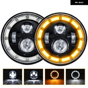 新型LED ラングラー ヘッドライト 7インチ ラウンド ヘッドライト JK ハレー ジープ 200W 30000LM H4 エンジェルアイ 6000K/3500K 汎用 ヘッドライト - 2pcs