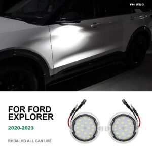 18 LED高輝度ランプビーズ フォード エクスプローラー 2020-2023 車用LEDアンダーサイドバックミラー パドルライトウェルカムランプ - WHITE