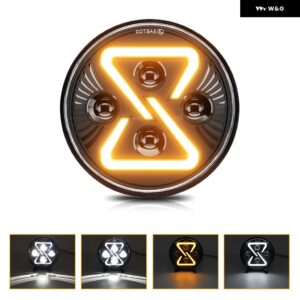 7インチ LED ヘッドライト ラウンド ラングラー ヘッドライト 200W 30000LM イエロー グラデーション エンジェルアイ H4 ヘッドランプ ジープ ハレー - 1 Pcs