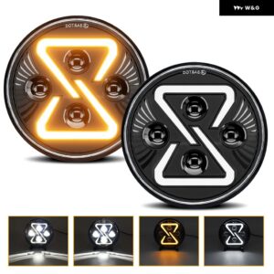 7インチ LED ヘッドライト ラウンド ラングラー ヘッドライト 200W 30000LM イエロー グラデーション エンジェルアイ H4 ヘッドランプ ジープ ハレー - 2 Pcs