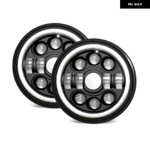 ラングラー ヘッドライト 7インチ ラウンド LED ヘッドライト H4 ハイパワー 240W ダブル エンジェルアイズ ヘッドランプ ジープ JK ハレー 24000LM 6000K - 2 Pcs