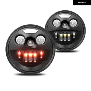 7インチ ラウンド ヘッドライト R2 LED ラングラー ジープ ヘッドライト ホワイト レッド DRL ウィンカー ヘッドランプ H4 200W 6000K 300000LM 24V - 2pcs