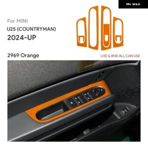 LHD RHD イタリアントップスエード トリム ステッカー ミニカントリーマン 2024 2025 U25 車ドアウィンドウリフトスイッチ パネル フレーム アクセサリー - 2969 orange