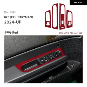 LHD RHD イタリアントップスエード トリム ステッカー ミニカントリーマン 2024 2025 U25 車ドアウィンドウリフトスイッチ パネル フレーム アクセサリー - 4996 red