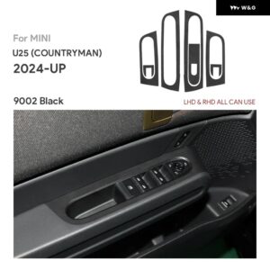LHD RHD イタリアントップスエード トリム ステッカー ミニカントリーマン 2024 2025 U25 車ドアウィンドウリフトスイッチ パネル フレーム アクセサリー - 9002 black