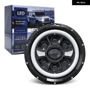 7インチ ラングラー ヘッドライト ジープ ラウンド ヘッドライト R9 ブライトエンジェルアイ ヘッドライト H4 150W 6000K オフロード 4X4 車用作業灯 - 1pcs