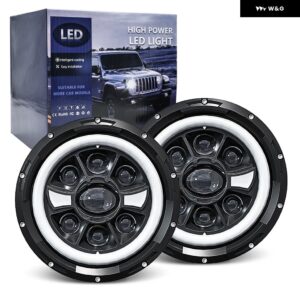 7インチ ラングラー ヘッドライト ジープ ラウンド ヘッドライト R9 ブライトエンジェルアイ ヘッドライト H4 150W 6000K オフロード 4X4 車用作業灯 - 2pcs